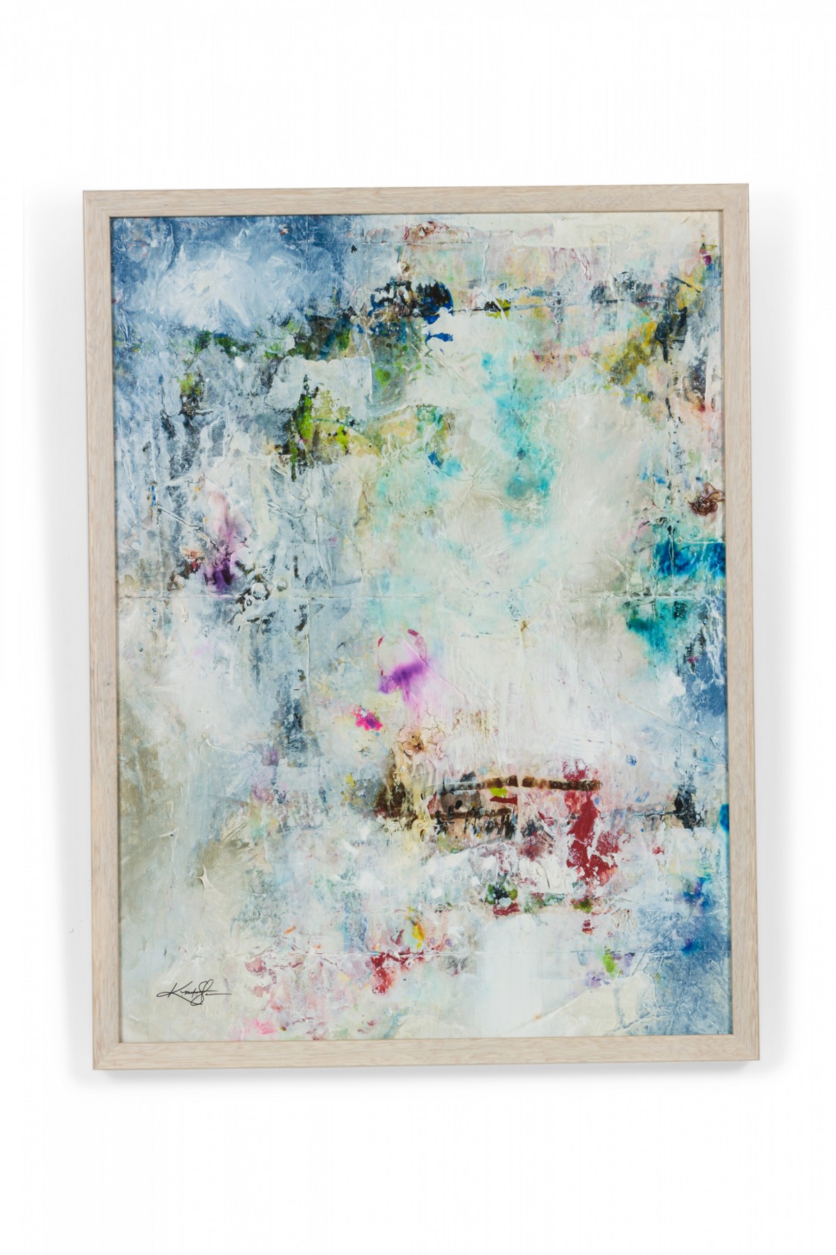 Framed Contemporary Mixed Media Print of Colorful Shapes on a Beige Background